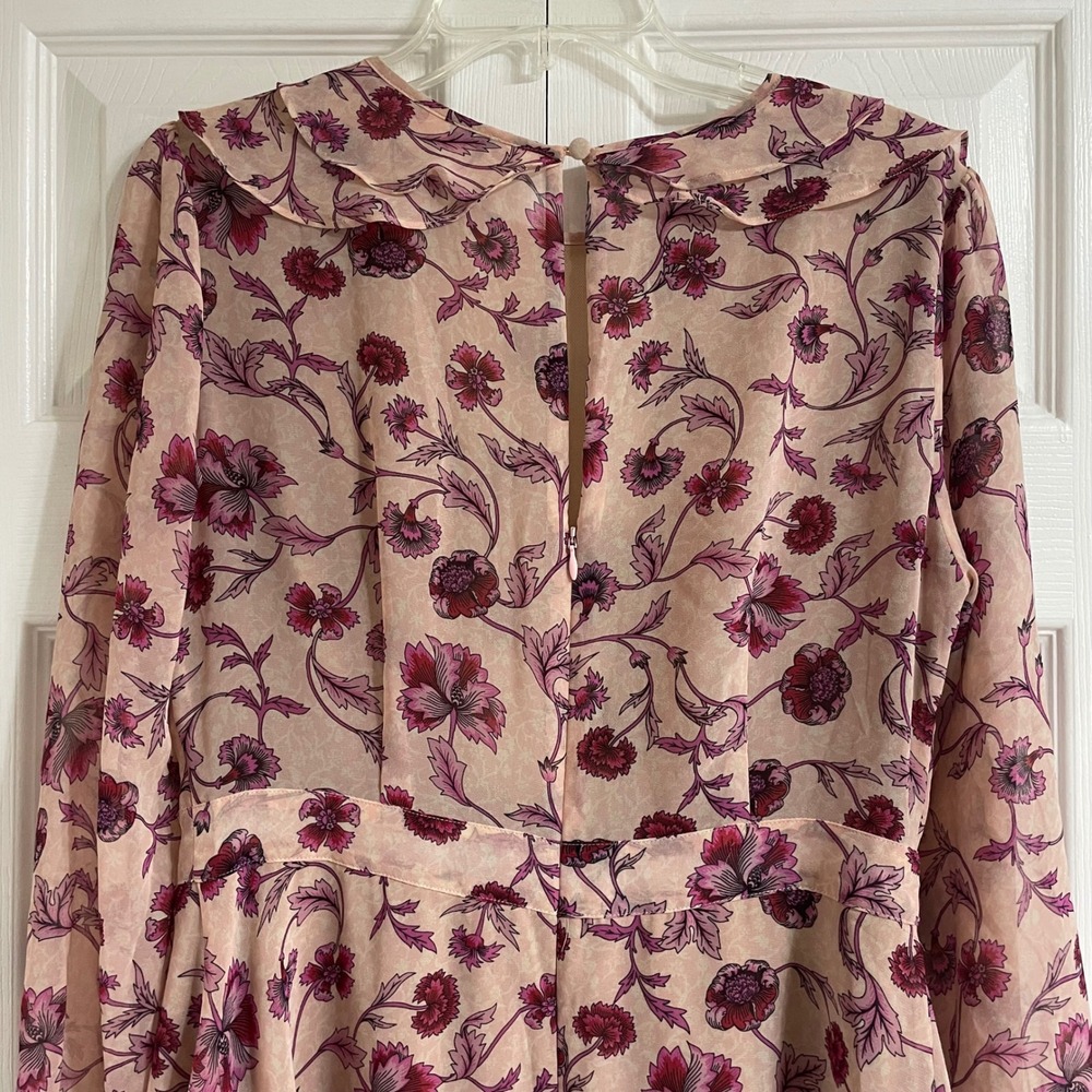 For Love and Lemons Floral Mesh Ruffle Agnes Mini Dress Pink Burgundy Sleeve L - Picture 8 of 16